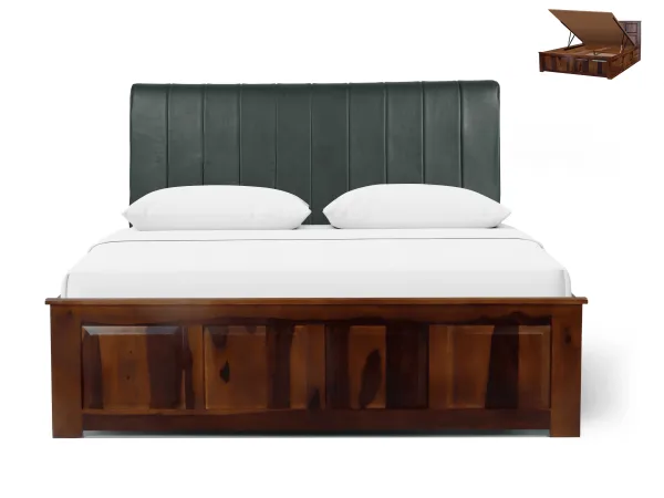 Regal Queen Hydraulic Storage Bed in Bottle Green Leatherite